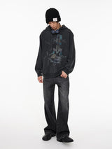 Ripped retro baggy hooded sweatshirt