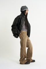 Fur lining leather blouson jumper
