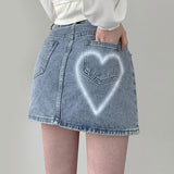 Puni two-button heart printed denim mini skirt