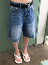 Washed bermuda denim pants(2color)