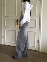 Watton バックカットウォッシュドグレーロングワイドデニムパンツ