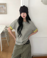 [unisex] ロベン カラーマッチング ロールアップ ショートスリーブ Tシャツ