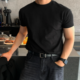 Miele incision shoulder muscle fit plain fabric short sleeve