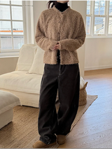 Hairy crop round knit cardigan(3color)