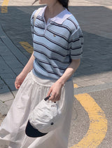 Border Collar Button Short Sleeve Knit (4color)