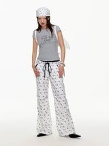 BETWEENANDx sunonebird a joint name summer double waist white full printed overalls leisure elongation ratio.