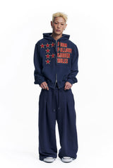 Star Lettering Patch Sweat Pants - Navy
