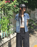カーブサイドボタンポケットウォッシュデニムシャツ