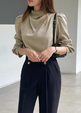 Nubet Half-Neck Drape Puff Blouse