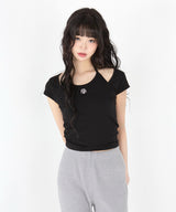 LAYERED STRAP HALF T-SHIRT [4color]