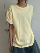 Fake Layered Arm Snap Oversized T-Shirt 6color