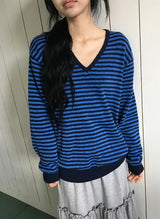 26FW★ [BAONHAUS] Sevnin Stripe V-Neck Knit