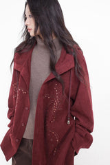 Hooded retro loose shoulder casual embroidered shirt