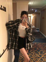 [Bellide made] airplane HOODED LOOSE-FIT CHECK SHIRT