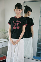 26SS★ Cherry Cats CROP Ringer Tee