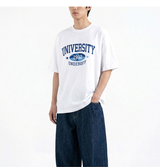 オーバーフィットクルーネックユニバーシティカーモ半袖Tシャツ ホワイトブルー
