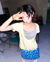 (3color) Deep Shirring U-Neck Flare Short Sleeve Tee