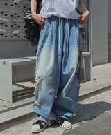 サイドダメージバルーンバンディングデニムパンツ