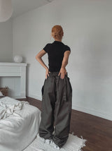 Heavy Double Knee Pintuck Wide String Pants