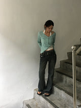 Chloe Button Roll Up 3/4 sleeve 2-Way Vneck (5c)