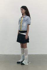 STRING POINT SHORT SLEEVE DENIM JACKET [BLUE]