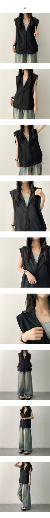 Roffle Nylon String Vest Zip-up with hood