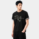 ロールスリーブクロップド半袖Tシャツ ジオグラフィ ブラック