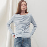 SHIRRING DRAPE LONG SLEEVE TOP CLOUD