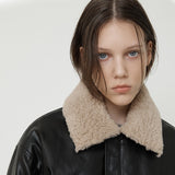WOMAN ファーカラーファイトジャンパー BLACK