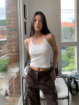 RIBBED HALTER SLEEVELESS (2COLOR)