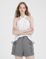 Ribbon Linen Summer Shorts Grey