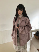 アイクボタンハイネックフードフィールドジャケット