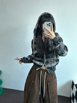 2ウェイ🤎 ノルディックフーディーセミクロッピードジップアップジャケット 🤎💙🩶2カラー