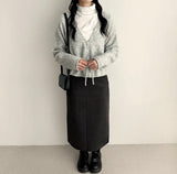 Roen Fleece unbalanced side slit H-line long skirt