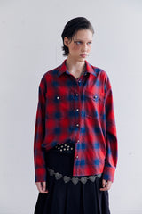 SILVER BUTTON CHECKED  SHIRT IN RED