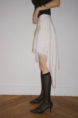 silk unbalanced wrap midi skirt