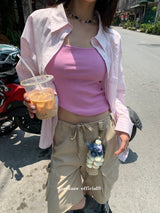 Beauty pink strap sleeveless t-shirt