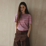 マルチストライプショートスリーブTシャツ_ピンク