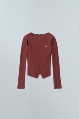 CUT OUT WRAP KNIT TOP - DEEP RED