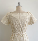 26SS★ Ruckbell Square Neck Embroidered Tulip Pintuck Long One Piece