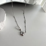 stb hip star y2k stainless steel star white crystal gemstone layered two-way ball necklace