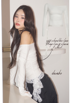 オフショルダーレースストラップロングスリーブTシャツ