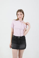 オフショルダーツイスト半袖Tシャツ Pink
