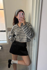 Row Stripe Crop Tee [gray]