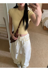 レースストラップワイドルーズパンツ