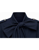 [PRE-FALL] Lune High Neck Ribbon-Tie Flared-Cuff Jacket Navy