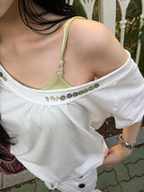 Vintage Button Off Shoulder Tee