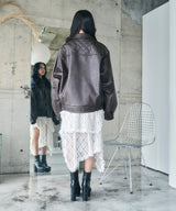 UNISEX フェイクレザーキルティングブルゾン_ブラウン