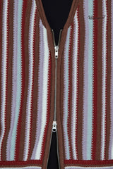 STRIPE ZIP KNIT VEST / BROWN