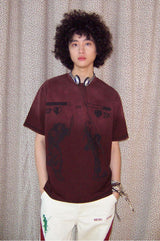 Water-washed pure cotton rust red retro casual loose short-sleeved T-shirt for summer